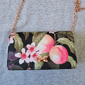 Ted Baker Pauleen Peach Blossom Evening Bag Rose Gold Hardware Clutch Purse Bow